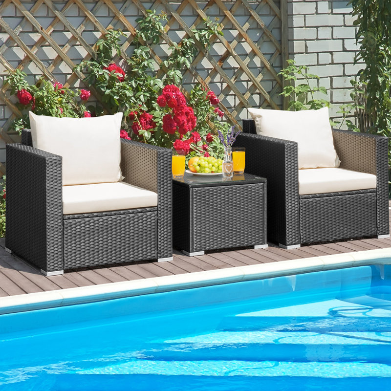 Alycen 2 - Person Patio Conversation Set with Cushions, Black, White