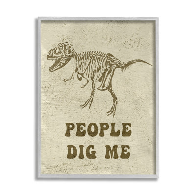 «Rustic Dinosaur Skeleton T-Rex People Dig Me Grey Farmhouse», estampe numérique surdimensionnée encadrée par Daphne Polselli