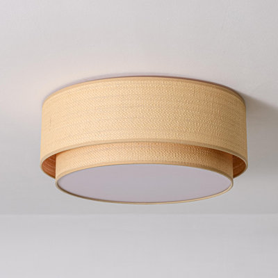 Aurevane 3-Light Dimmable Double Layer Rattan Flush Mount Ceiling Light