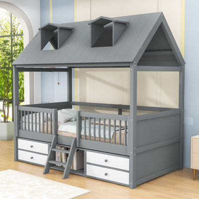 Enchanting Wooden House Bed With Skylights And Ladder