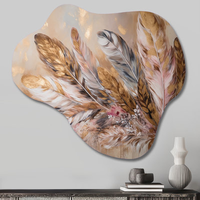 Gold Feather Boho Majesty - Glam Feather Cloud Shape Irregular Metal Wall Decor