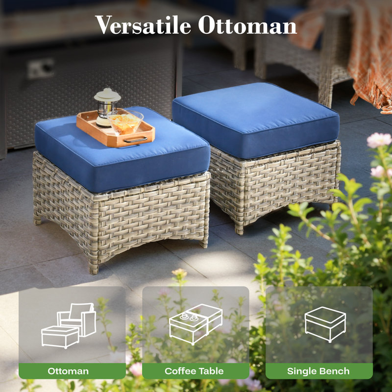Ensemble de conversation pour 5 personnes, canapé de patio en osier et fauteuil pivotant avec coussins, Navy