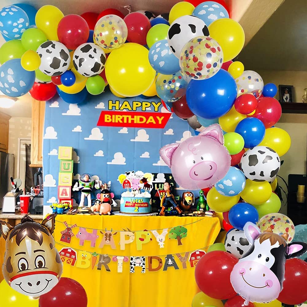 MMTX Farm Animal Birthday Party Decorations For Kids, Boy Party Decorations Set With Happy Birthday Banner Farm Animal Pig Horse Cow Foil Balloon