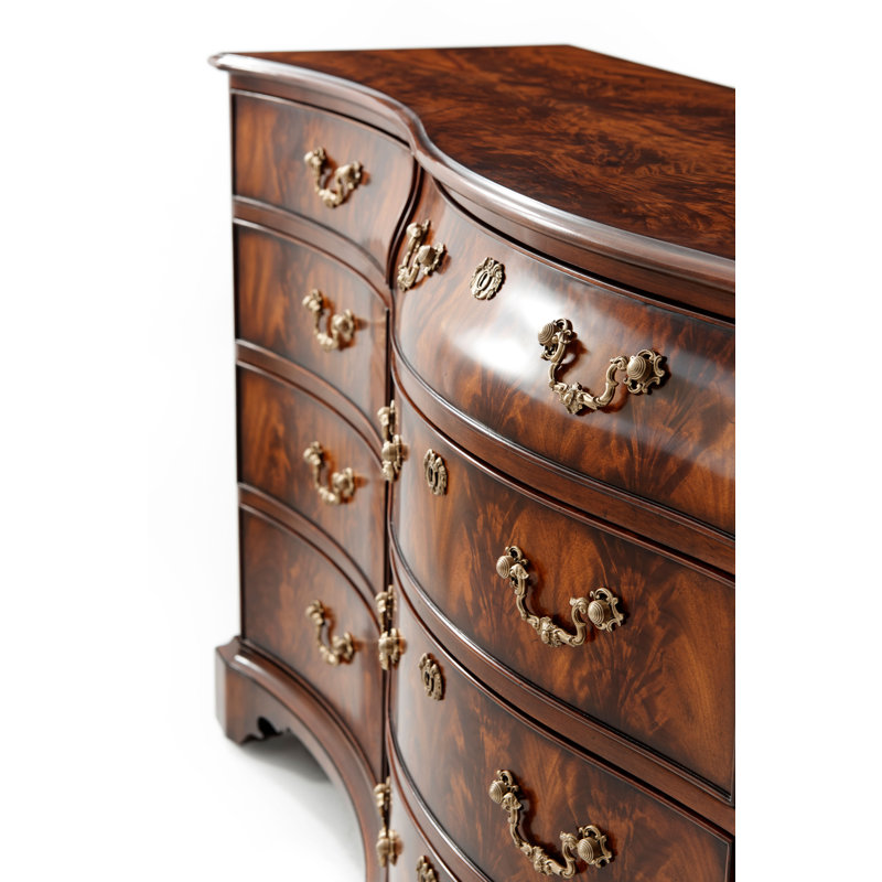 Lord Spencer Serpentine 12-Drawer Mahogany Dresser with Brass Accents