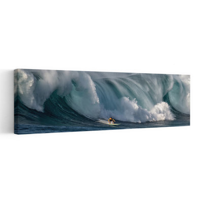 Surfer Rides Massive Wave by David H Yang - Wrapped Canvas Panoramic Print