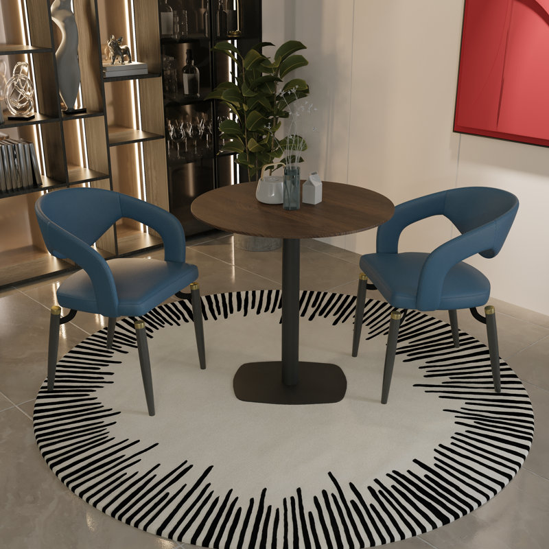 Table de salle à manger ronde en panneau de fibres à densité moyenne avec base carrée en acier inoxydable pour 2 à 3 personnes, table de salle à manger pour la cuisine