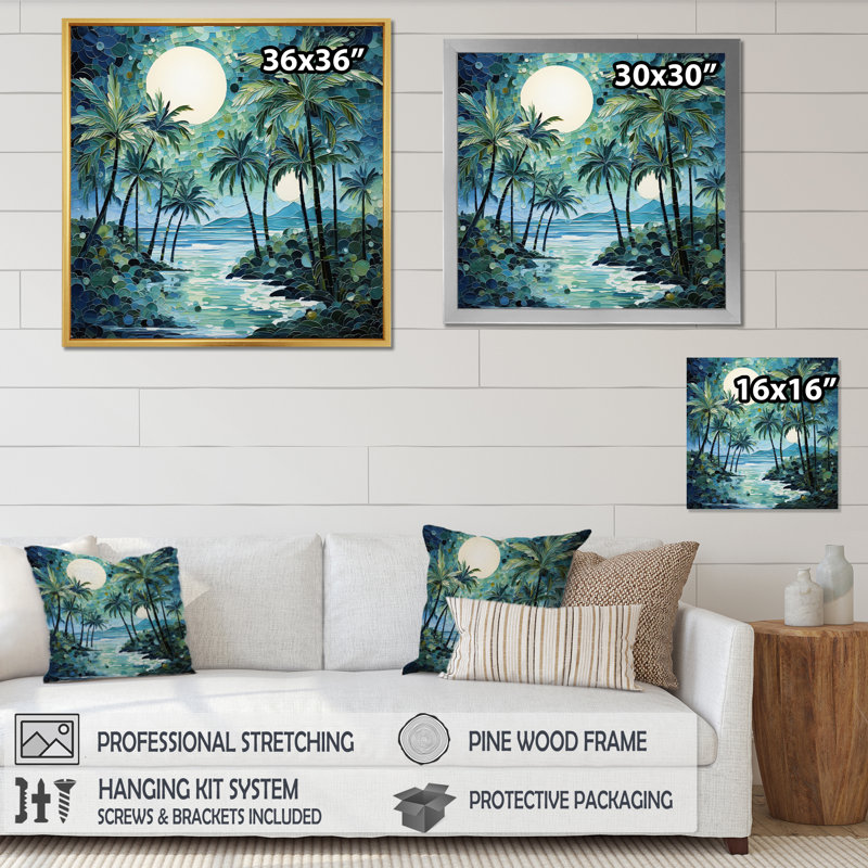 «Green Minimalims Palm Trees IV», reproduction sur toile, H 36 po x l 36 po x P 1,5 po, Cadre simple blanc