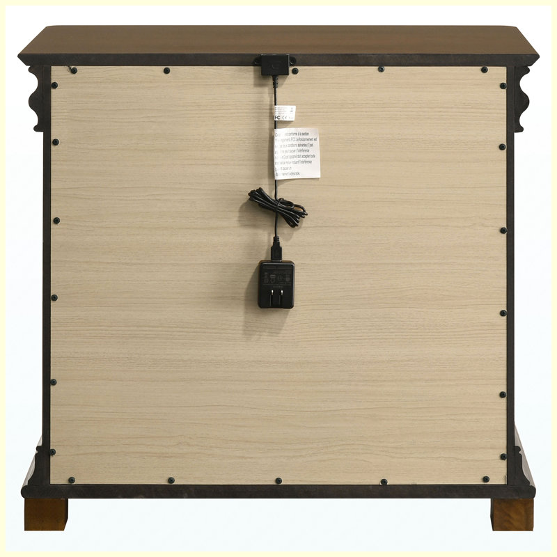 Table de chevet 2 tiroirs en cerisier brun, table de chevet traditionnelle en bois avec rangement pour la chambre à coucher