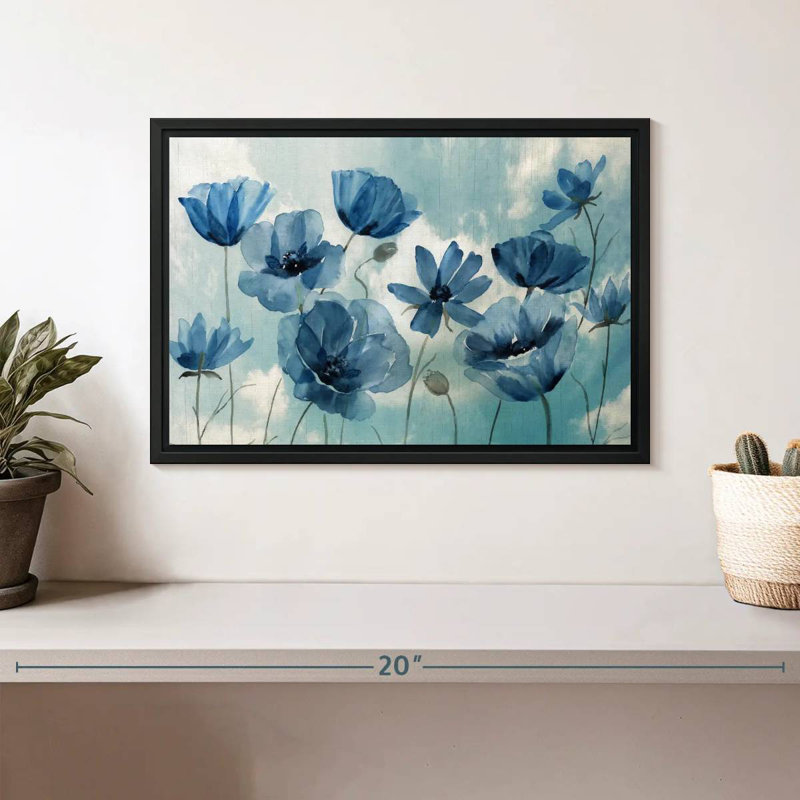 Springing Up Blue, 13" X 9", Floating Frame Black