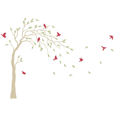 Décalcomanie murale Arbre et oiseaux dans la brise