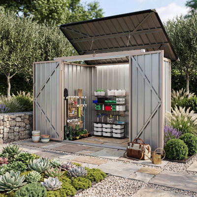 Remise à poubelle en métal 3 x 6 pi - 2 bacs de rangement d'extérieur avec couvercle à chaîne - Enceinte pour jardin, cour ou patio
