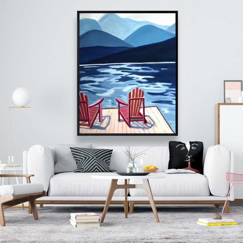 Toile encadrée pour la chambre à coucher Lake Dock Mountains Chairs