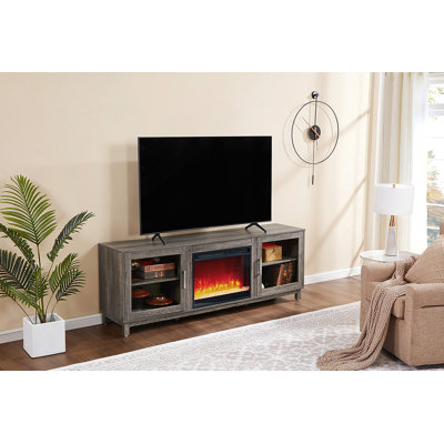 Meuble télé avec foyer et chauffage, armoire en bois pour téléviseur de 65 po ou moins