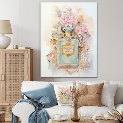 «Vintage Floral Pastel Perfume Bottle», reproduction sur toile