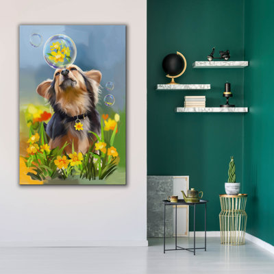  «Chien jouant avec une bulle de savon» par Kajenna, art mural sur toile, 40 po x 60 po