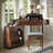 55.9" Corner Vanity Desk with Tri-Fold LED Mirror, Adjustable Lighting Dressing Table with Storage Shelf & PU Stool