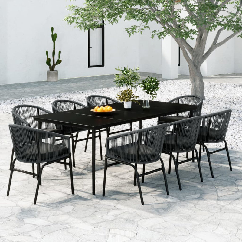 Keyuntae 8 - Person Wicker Patio Dining Set with Rectangular Table , Cushions Included, Gray Frame/Gray Cushion