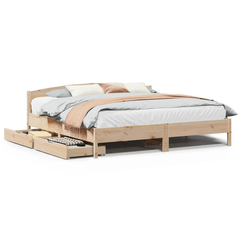 Drawers Bed Frame, 200 x 200cm, Brown