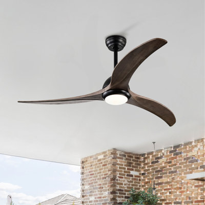 52" Solid Wood Blades Ceiling Fan, Indoor Ceiling Fan With Light With Remote Control, Noiseless Reversible Motor, 6 Speed ,3 Color , For Patio Living Room, Bedroom, Office,Indoor.