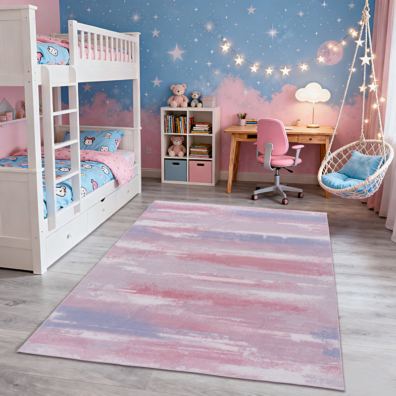 Modern Abstract Washable Rugs Indoor, Pink Soft Low Pile Area Rug For Living Room, Non Slip Decorative Rug for Bedroom, Performance Rug for Home Decor, Ideal For High Traffic Areas