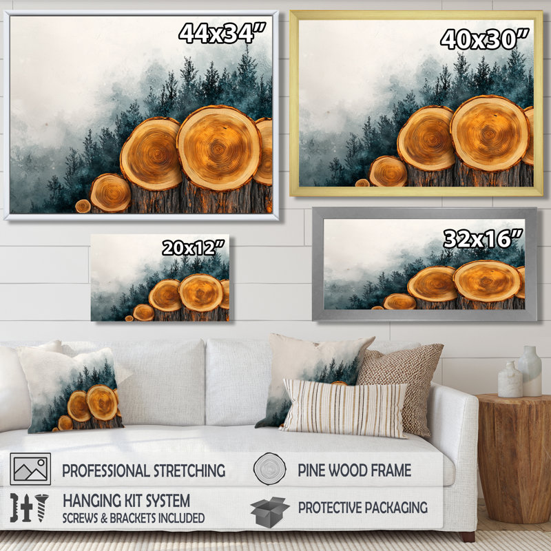 Gomilla Pine Trees on a Top of Wood Slide III - arbres grand art mural, Impression encadrée flottante, H 16 po x l 32 po