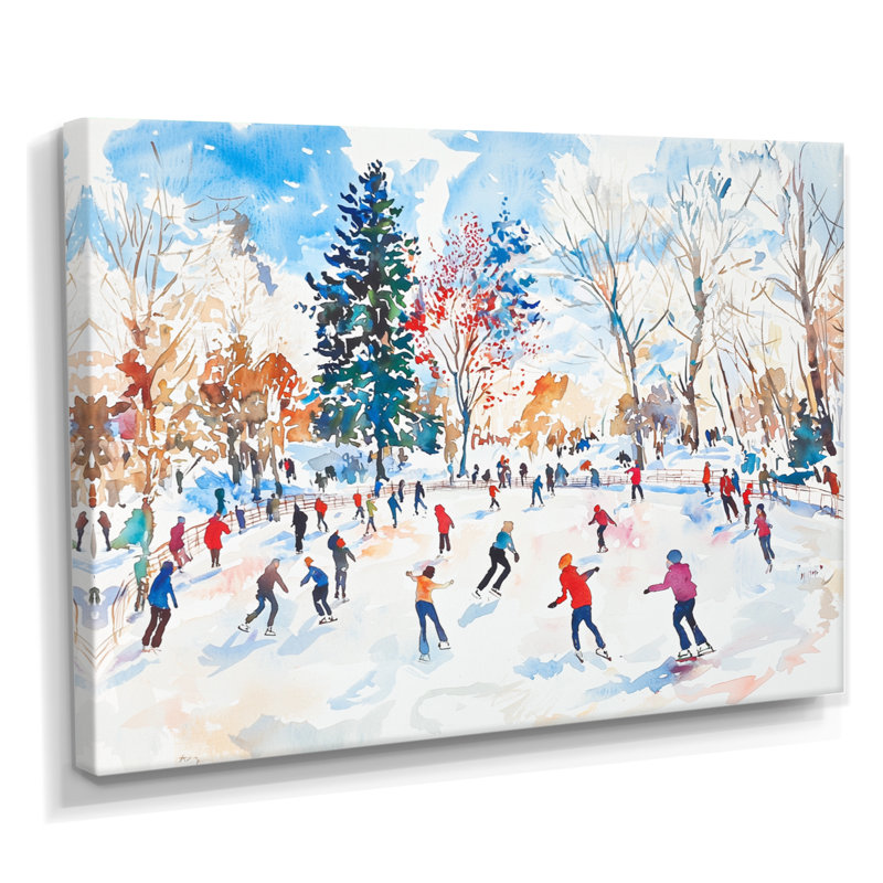 Décoration murale paysage de glace patinoire III, H 24 po x l 32 po, Toile tendue, Blanc