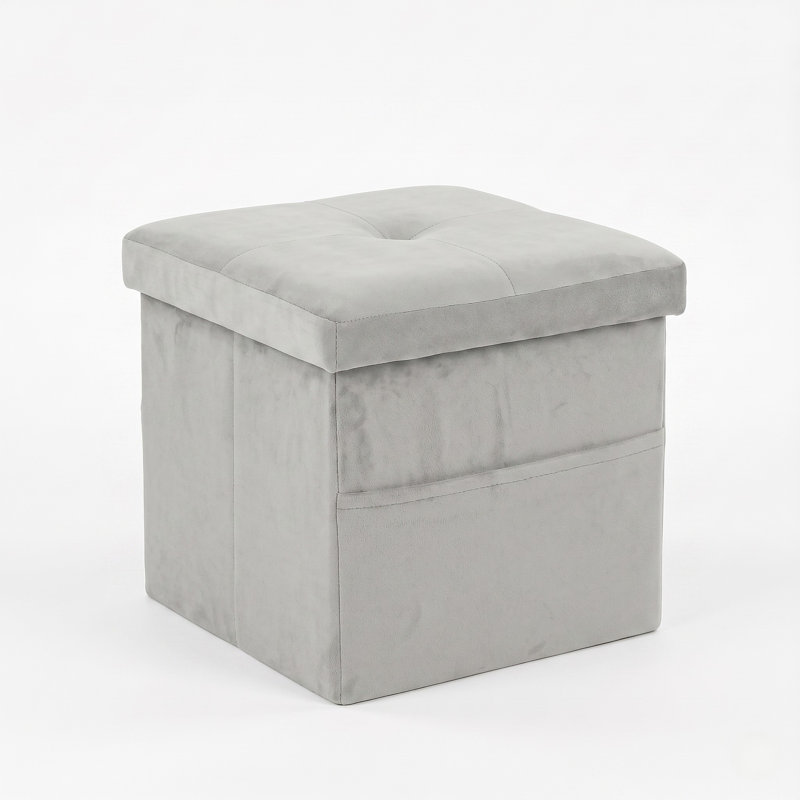 Winningham 12" Tufted Upholstered Folding Storage Bench With Pocket, Light Gray