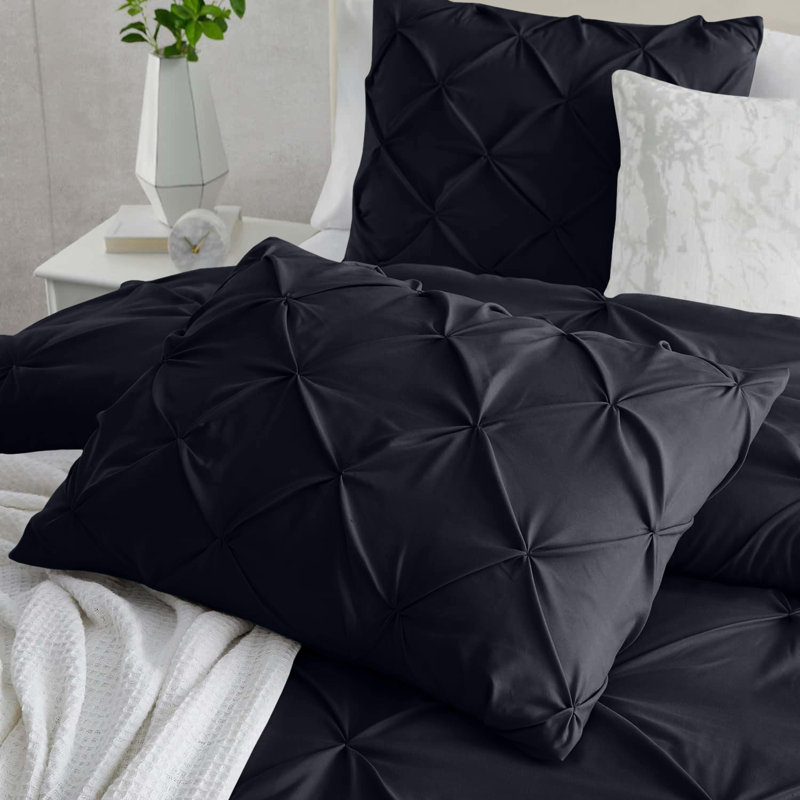 Microfiber Solid Colour Duvet Cover Set with Pillowcases, Black, King Duvet Cover + 2 King Pillowcases