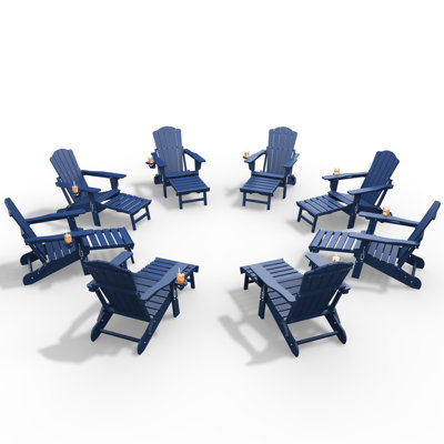 Chaise Adirondack pliante Cyani avec porte-gobelet, chaise d'extérieur en PEHD avec siège ergonomique confortable pour patio, pelouse, jardin, cour