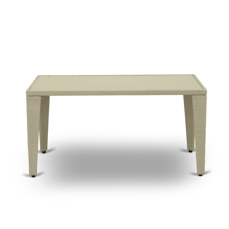 Table de salle à manger d'extérieur en osier rectangulaire avec plateau en verre et lin naturel, Lin naturel