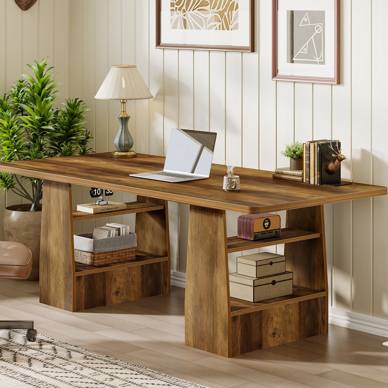 63 Inch Executive Desk with 4 Shelves, Office Desk with Multifunctional, Large Wooden Computer Writing Table Business Furniture for Home Office
