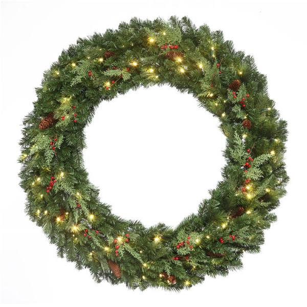Couronne de pin à DEL 48 po blanc chaud