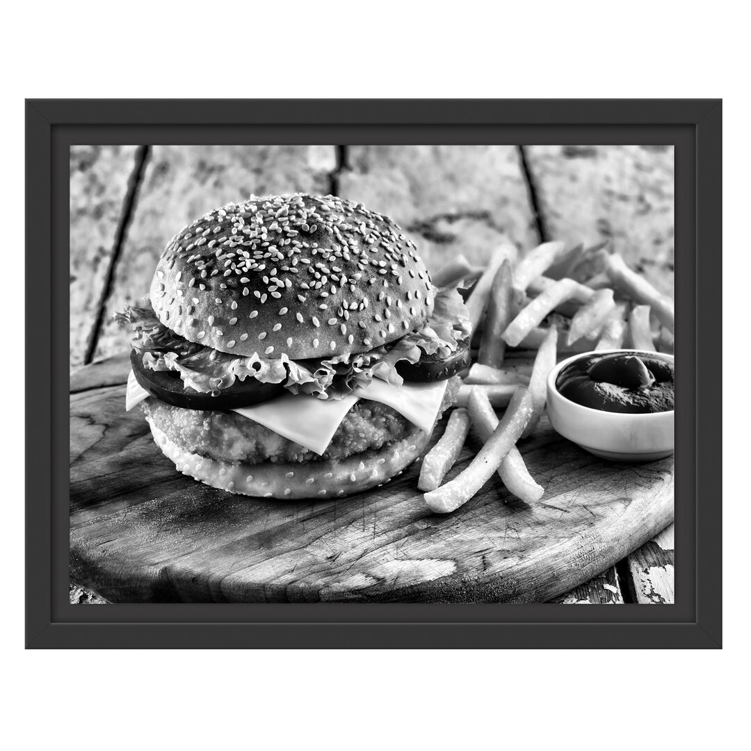 Gerahmtes Wandbild Chickenburger Pommes