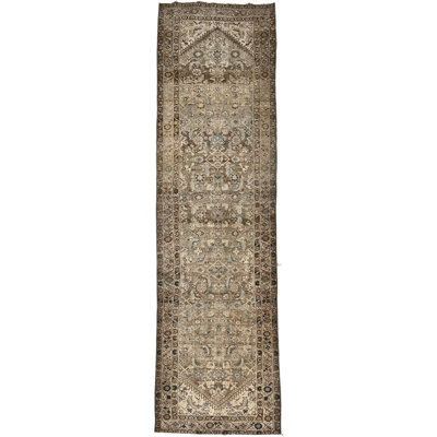 One-of-a-Kind 3'5 X 12'7 1920s Area Rug Light Grey/taupe/beige/ivory/blues