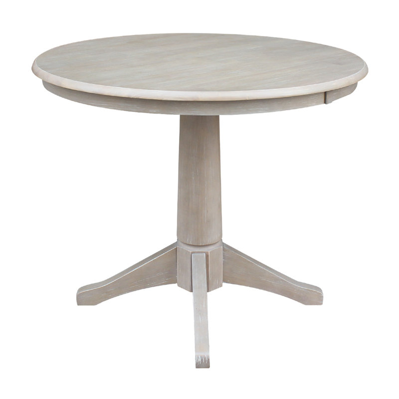 Imilia Solid Wood Pedestal Dining Table, Washed Gray Taupe, 29.9" H x 36" L x 36" W