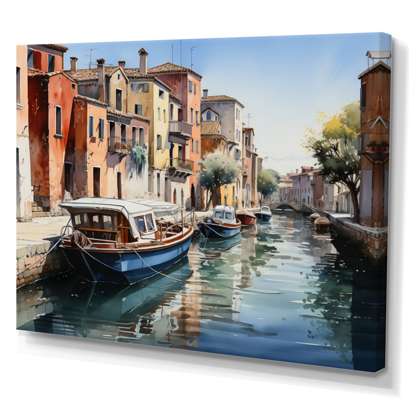 «Beige Canal Watercolor Whimsy III», reproduction sur toile, H 16 po x l 32 po x P 1 po, Toile tendue