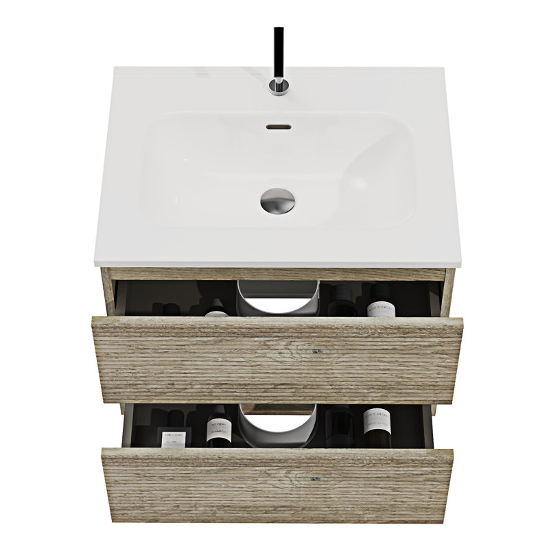 Meuble-lavabo mural avec lavabo en céramique intégré et trop-plein, 24"