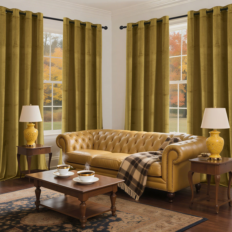 4Pcs Velvet Solid Color Metal Grommets Room Darkening Curtain Panels (Set of 4), 42" W x 63" L, Gold