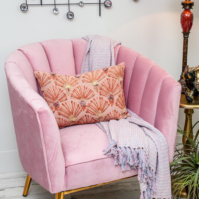 Embroidered Cotton Blend Throw Pillow