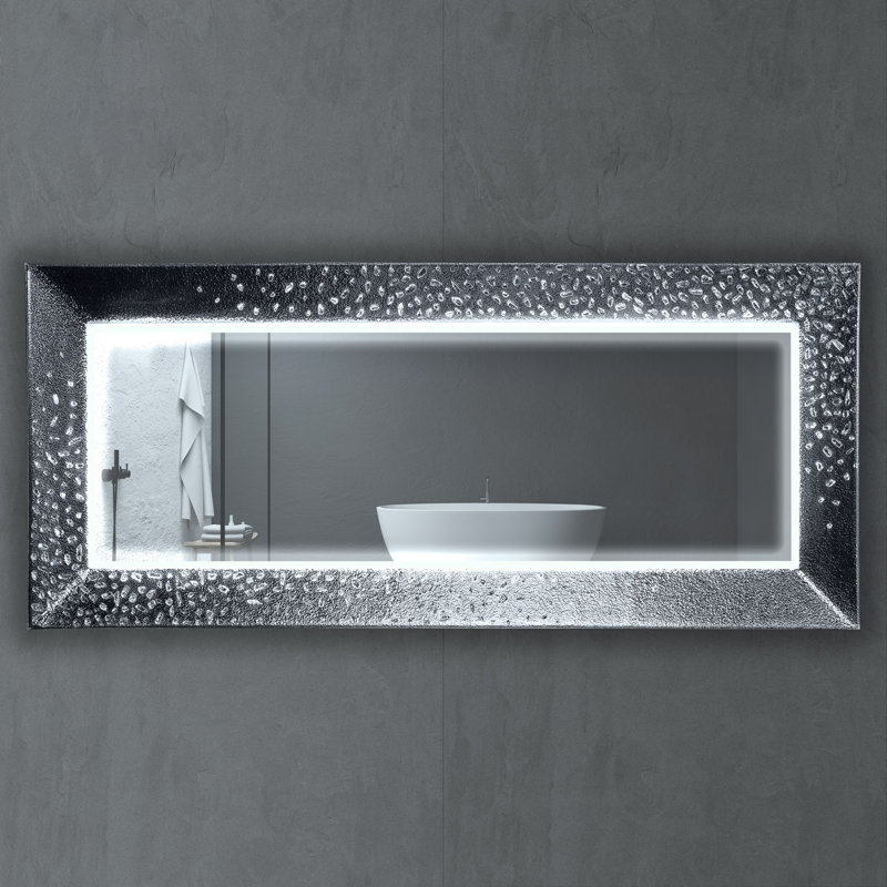 Della Rectangle Glass Lighted Mirror, 66.1" x 28.7", Silver