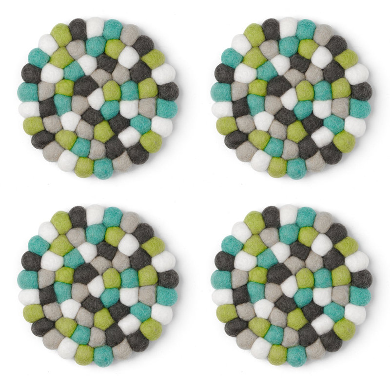 Ensemble de sous-verres ronds 4 po MODWOOL (mélange bleu sarcelle et vert), Blanc / Vert / Gris