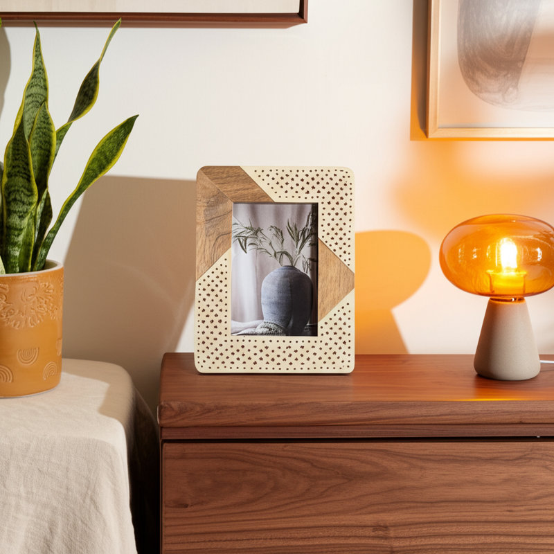 Woven Photo Frame - Contemporary Ivory and Natural Brown Wood and Resin Decorative Picture Frame for Home or Office Photo Display - Photo Gift Idea.