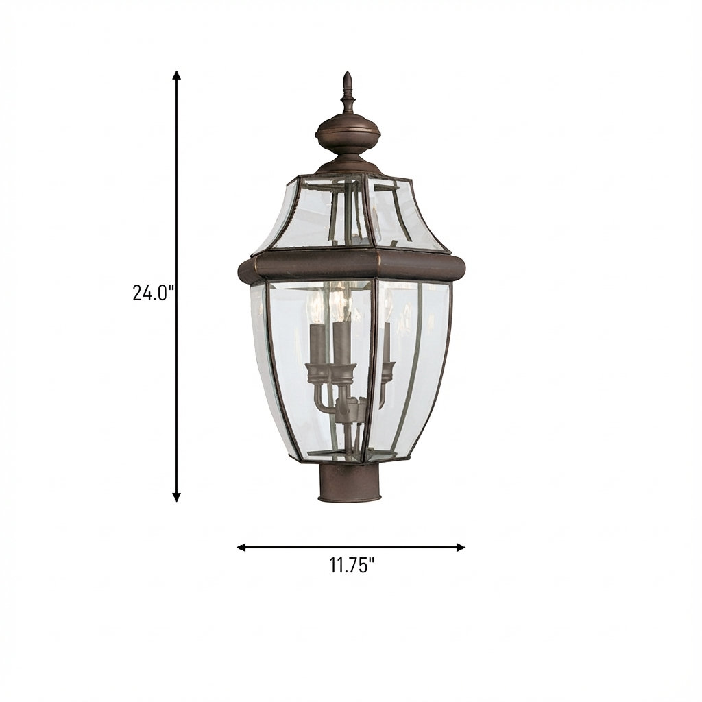 Beveled Metal Outdoor Lantern Head, Antique Bronze, No