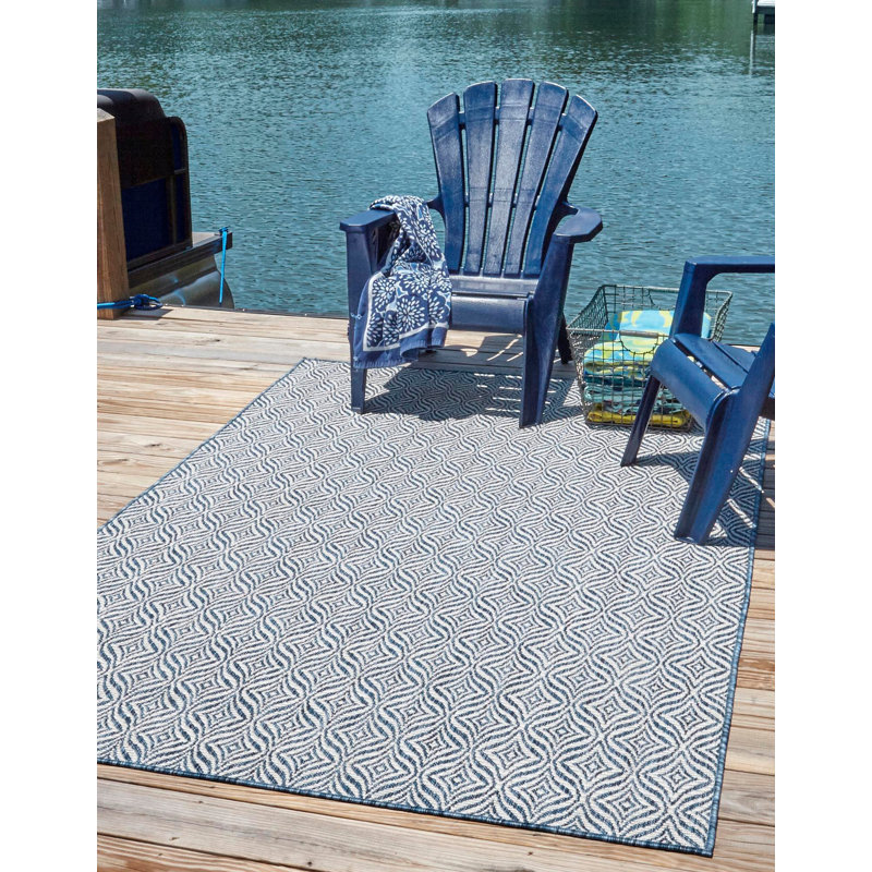 Lithonia Blue/Ivory Indoor/Outdoor Rug, Rectangle 4'1" x 6'1"