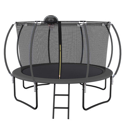 12 FT TRAMPOLINE PUMPKIN-STYLE SAFETY NET WITH BASKETBALL HOOP -  Ceballos, LNJFBF-W758P151498