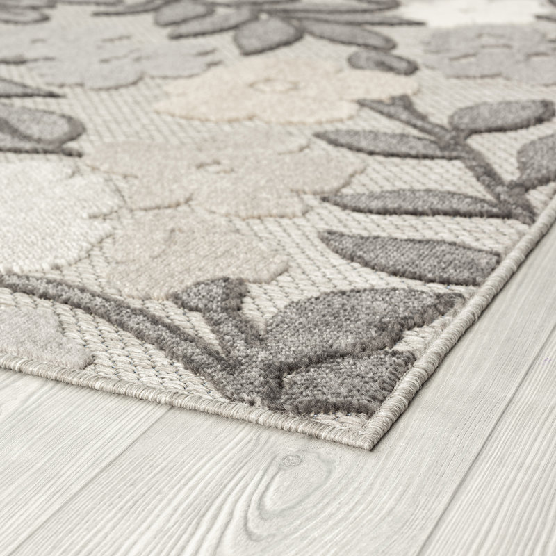 Tapis d'extérieur résistants à l'eau à motif floral tissés à plat pour patio, terrasse, porche ou entrée, Rond 5 pi 3 po