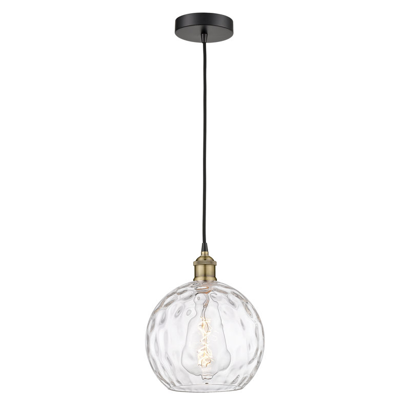 Luminaire suspendu simple à 1 lumière Ralph, Laiton antique, Transparent, H 12,75 po x l 10 po x P 10 po