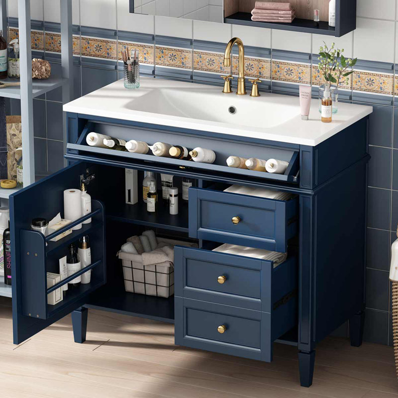 Meuble-lavabo de 36 po avec lavabo supérieur, Bleu