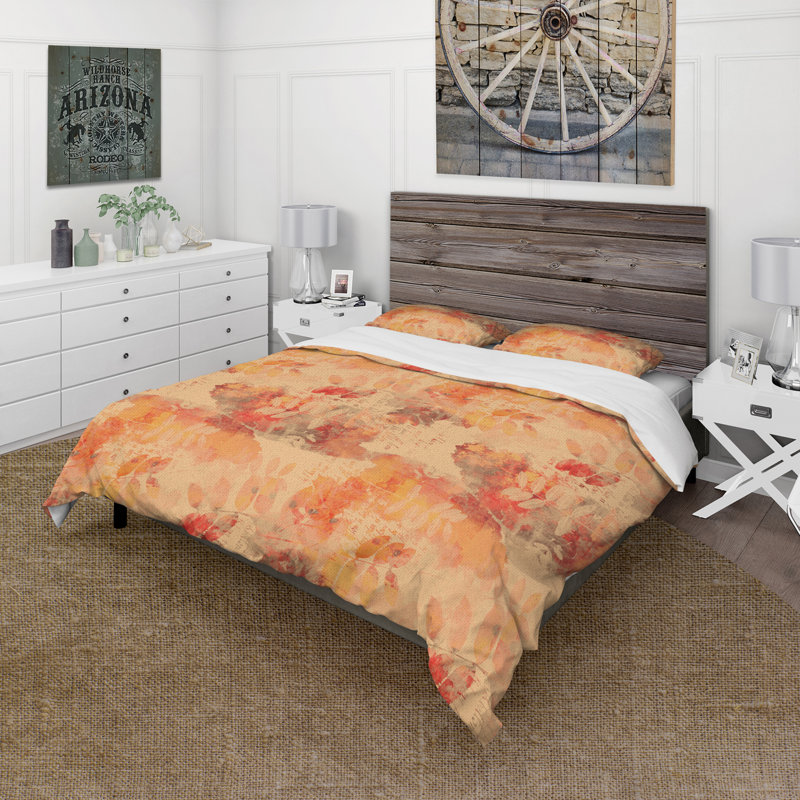 Ensemble de housse de couette moderne Raavi Tropical Vintage en orange - microfibre de polyester