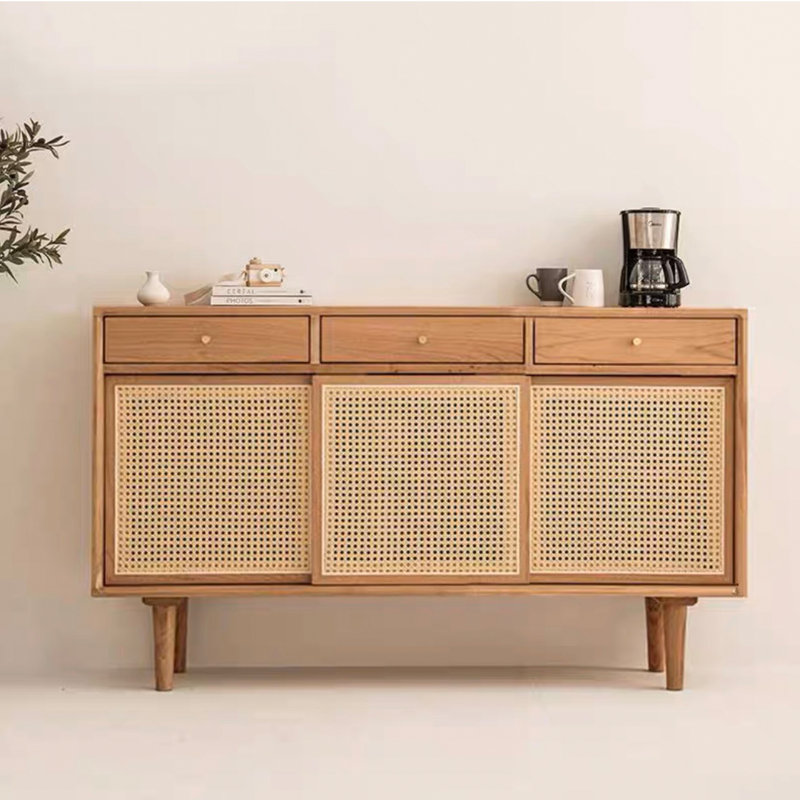 Buffet de rangement à porte en rotin de style nordique